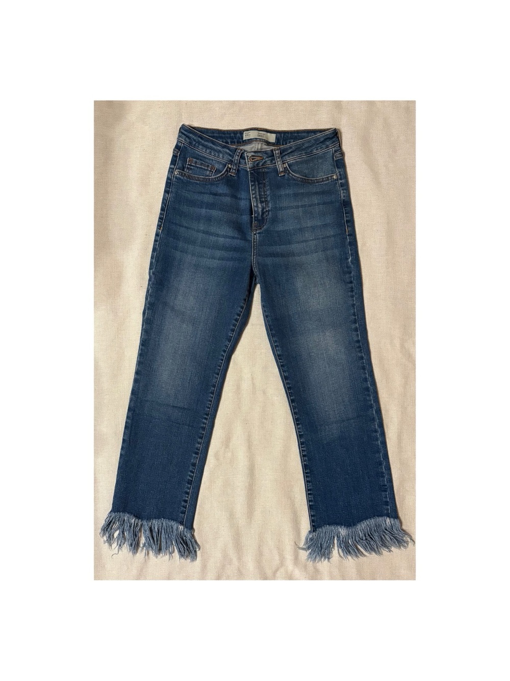 Topshop Dark Blue Cropped Jeans with Fringe Hem